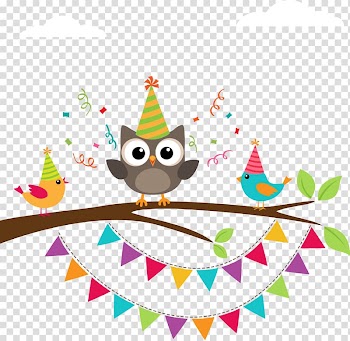 Gray owl illustration, Owl Birthday Greeting card , Hand-painted cartoon owl colored bird on branch transparent background PNG clipart