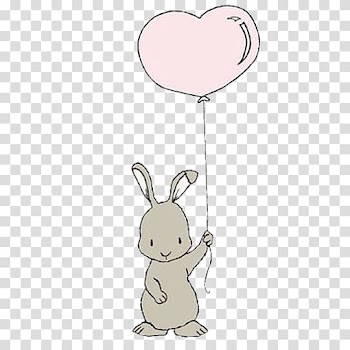 Gray rabbit holding heart balloon sticker, Rabbit Easter Bunny Leporids Balloon, Holding balloons bunny transparent background PNG clipart