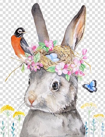 Gray rabbit with flower crown illustration, Holland Lop Rabbit Drawing Illustration, rabbit transparent background PNG clipart