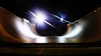 gray ramp with lights at night