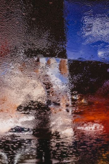 gray, red, and blue abstract painting