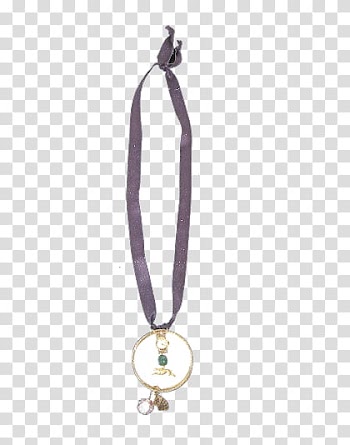 Gray ribbon necklace with gold-colored hoop pendant transparent background PNG clipart