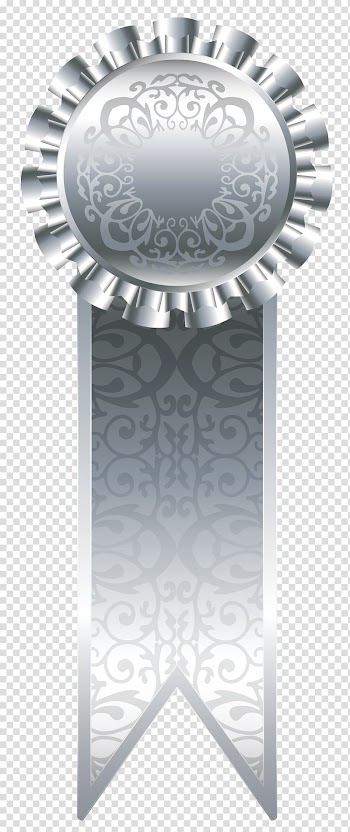 Gray ribbon, Ribbon Rosette , Silver Rosette transparent background PNG clipart