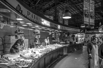 Gray Scale Photo of a People in Market
