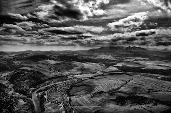 gray scale photography of road and mountain