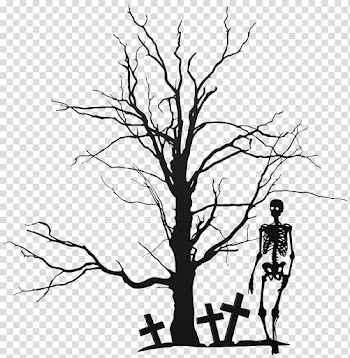 Gray tree illustration, The Halloween Tree , Halloween Tree and Skeleton transparent background PNG clipart