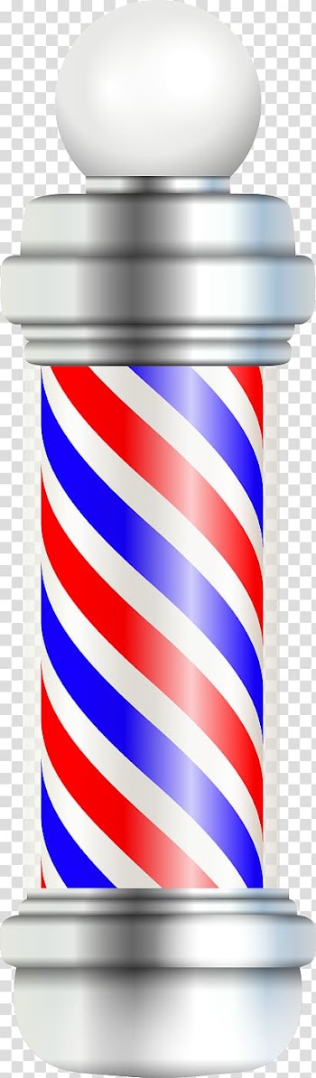 Gray, white, and blue barbers pole, Barbers pole Barbershop Hairdresser, Color rotating column transparent background PNG clipart