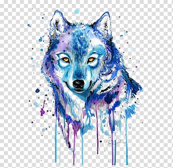 Gray wolf Tattoo Watercolor painting Drawing, Abstract wolf, blue and purple wolf painting transparent background PNG clipart