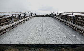 gray wooden bridge under and white sky during daytime photography