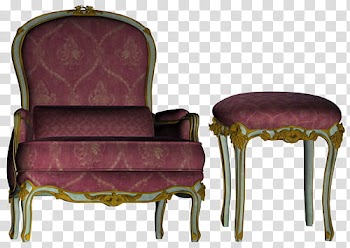 Gray wooden framed pink fabric padded sofa chair with ottoman transparent background PNG clipart