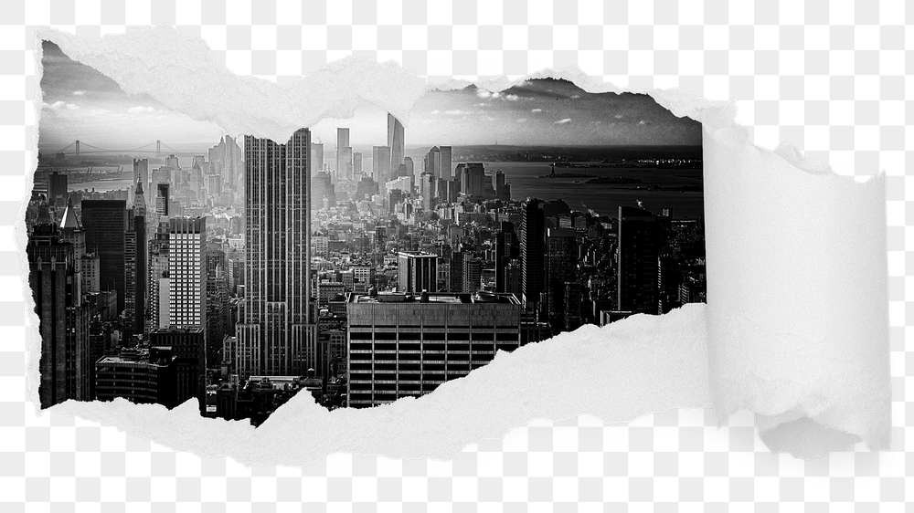 Grayscale cityscape png ripped paper | Free PNG - rawpixel