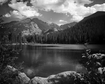 Grayscale Mountain Scenery