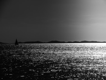 Grayscale Photo of a Body of Water