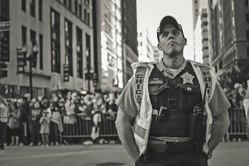 Grayscale Photo of a Police
