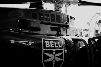 Grayscale Photo of Bell Helicopter
