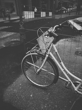 Grayscale Photo of Bicycle