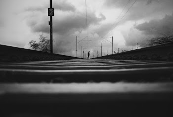 Grayscale Photo of Black and White Railroad