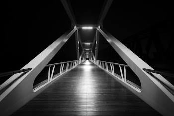 grayscale photo of bridge