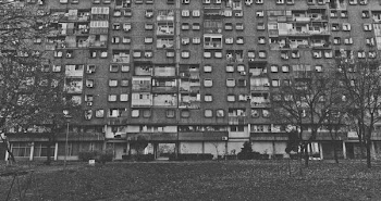 grayscale photo of building