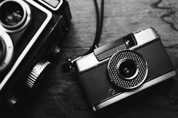 grayscale photo of camera