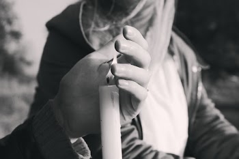 Grayscale Photo of Candle