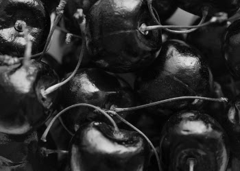 Grayscale Photo of Cherries