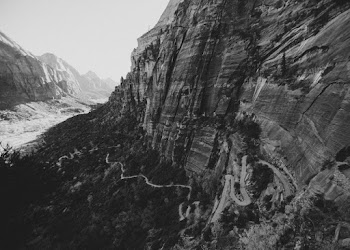 Grayscale Photo of Cliff