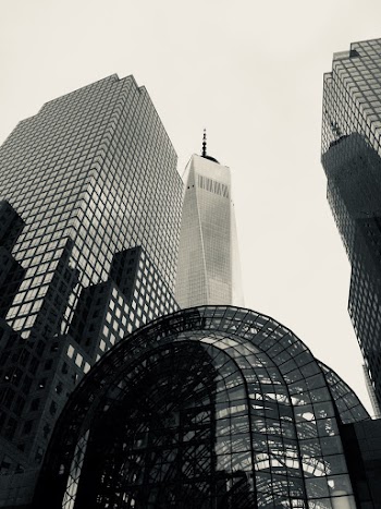 Grayscale Photo of Curtain Glass Wall Building
