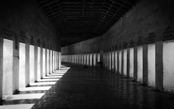 grayscale photo of hallway