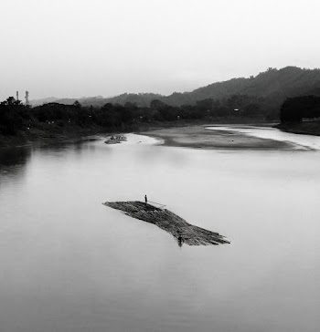Grayscale Photo of Lake and Mountain