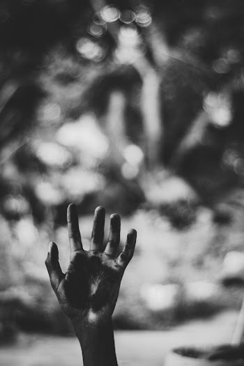 Grayscale Photo of Left Human Palm