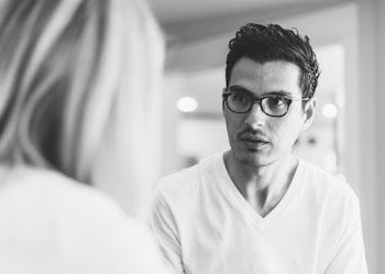 Grayscale Photo Of Man Wearing Black Framed Eyeglasses