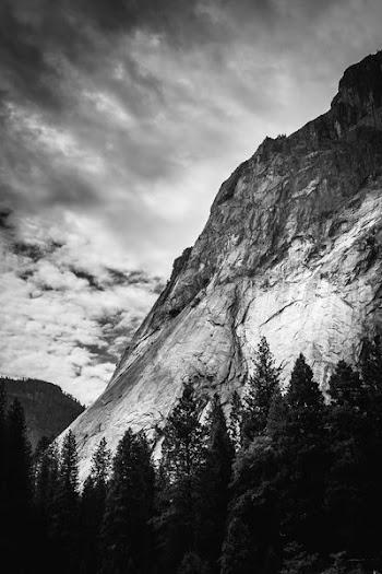 grayscale photo of mountain