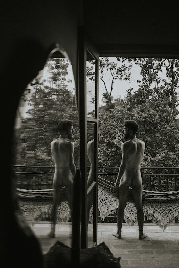 Grayscale Photo of Naked Man