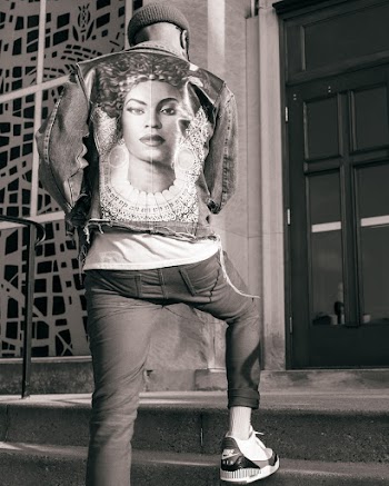 Grayscale Photo of Person on Stair