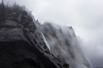 grayscale photo of waterfalls