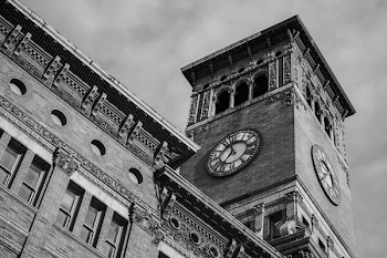 Grayscale Photograph of Clock Tower