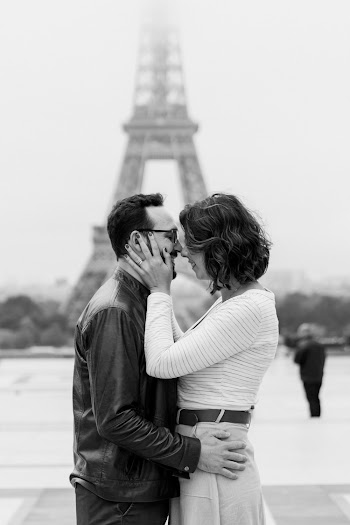 Grayscale Photography Of A Couple About To Kiss With Eiffel Tower Background
