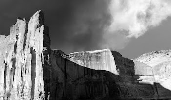 Grayscale Photography of a Valley