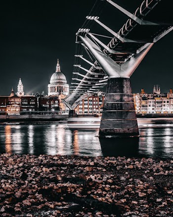 Grayscale Photography of Bridge during Nighttime
