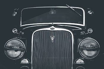 grayscale photography of classic car