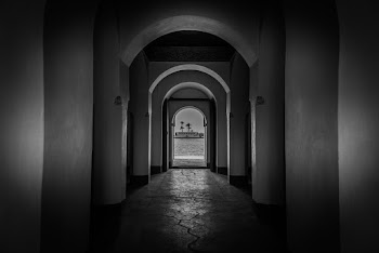 Grayscale Photography of Corridor