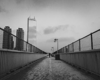 Grayscale Photography of Footbridge