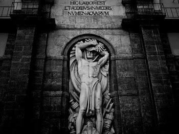Grayscale Photography of Hic-labor-est Ruin