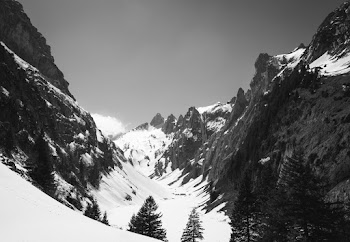 Grayscale Photography of Mountain Range