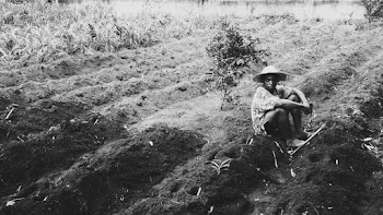 Grayscale Photography of Person Sitting on Soil
