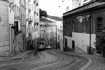 Grayscale Photography of street railways