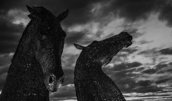 Grayscale Photography of Two Horse Statues