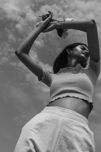 Grayscale Photography of Woman Wearing Crop-top