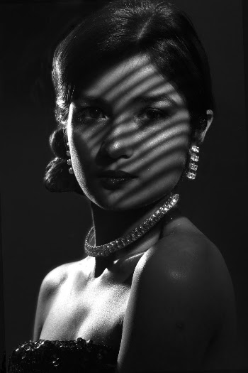 Grayscale Portrait Photo of Blinder Light Shadow on Woman's Face